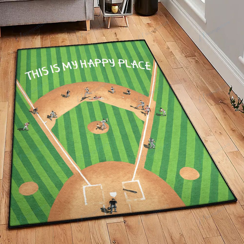 Home Run My Happy Place Baseball Field Area Rectangle Rugs Carpet Living Room Bedroom Availablerug Store
