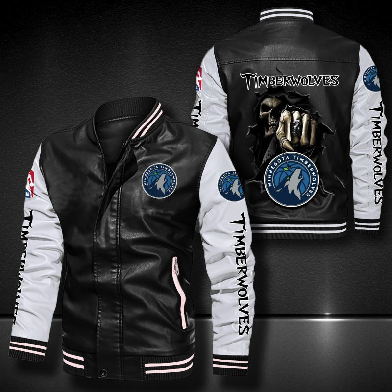 Minnesota Timberwolves Leather Varsity Jacket Bomber Coat