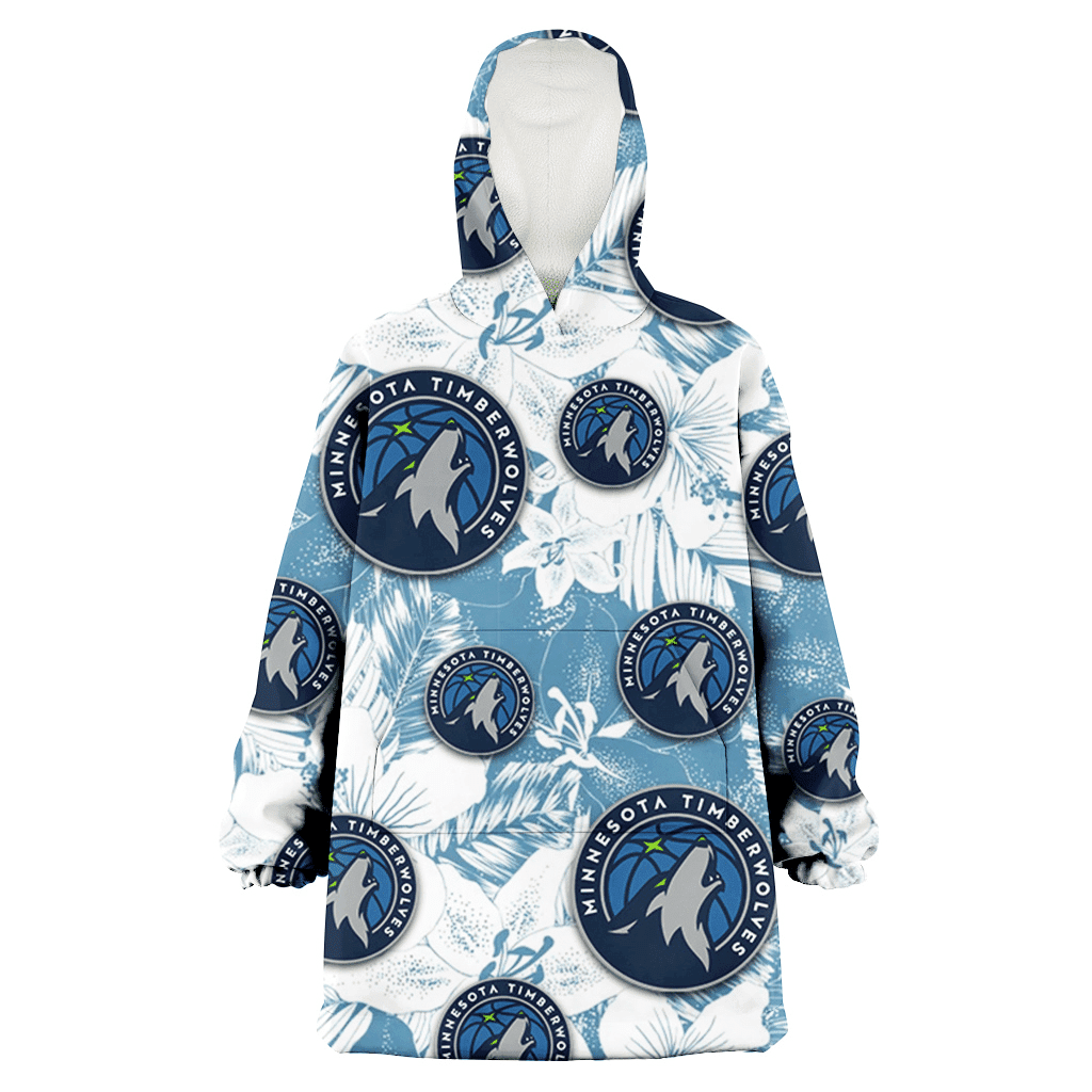 Minnesota Timberwolves White Hibiscus Orchid Light Blue Background 3D Printed Hoodie Blanket Snug Hoodie