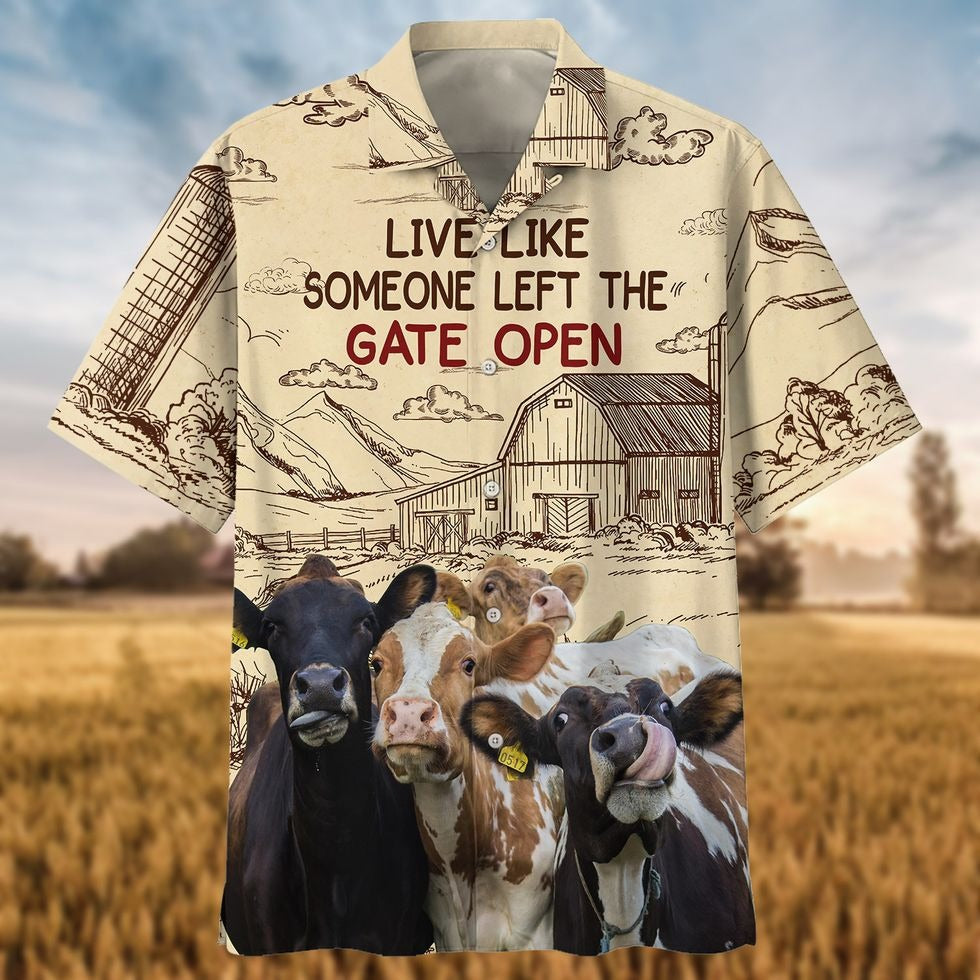 Cows Live Like Someone Left The Gate Open 3D Hawaiian Shirt, Cow Hawaiian Shirts, Gift For Cow Lovers