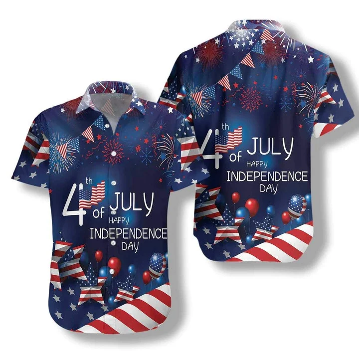 4Th Of July Watercolor Hawaiian Shirt, American Flag Fireworks Hawaiian Shirt