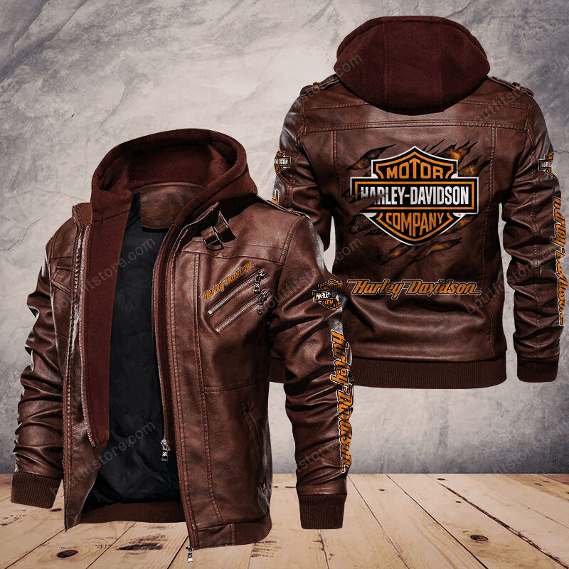 Harley Davidson Zip Leather Jacket With Hood