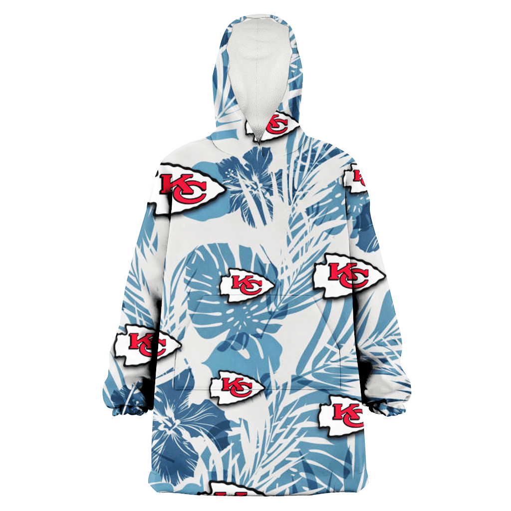 Kansas City Chiefs Hibiscus Balm Leaves Blue And White Background 3D Printed Hoodie Blanket Snug Hoodie