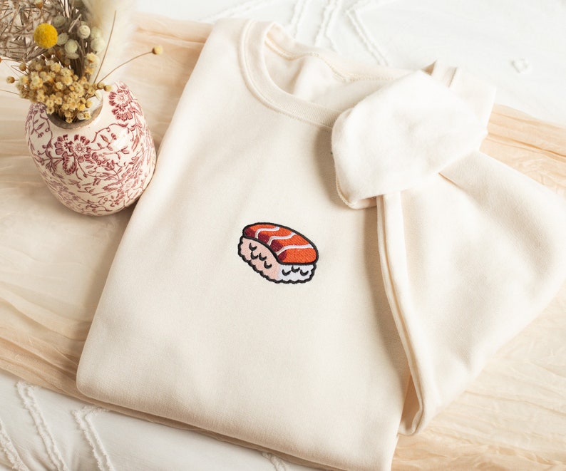 Embroidered Sushi Sweatshirt, Embroidered Sushi Crewneck, Cute Sweatshirts for Women, Trendy Crewneck, Foodie Gifts