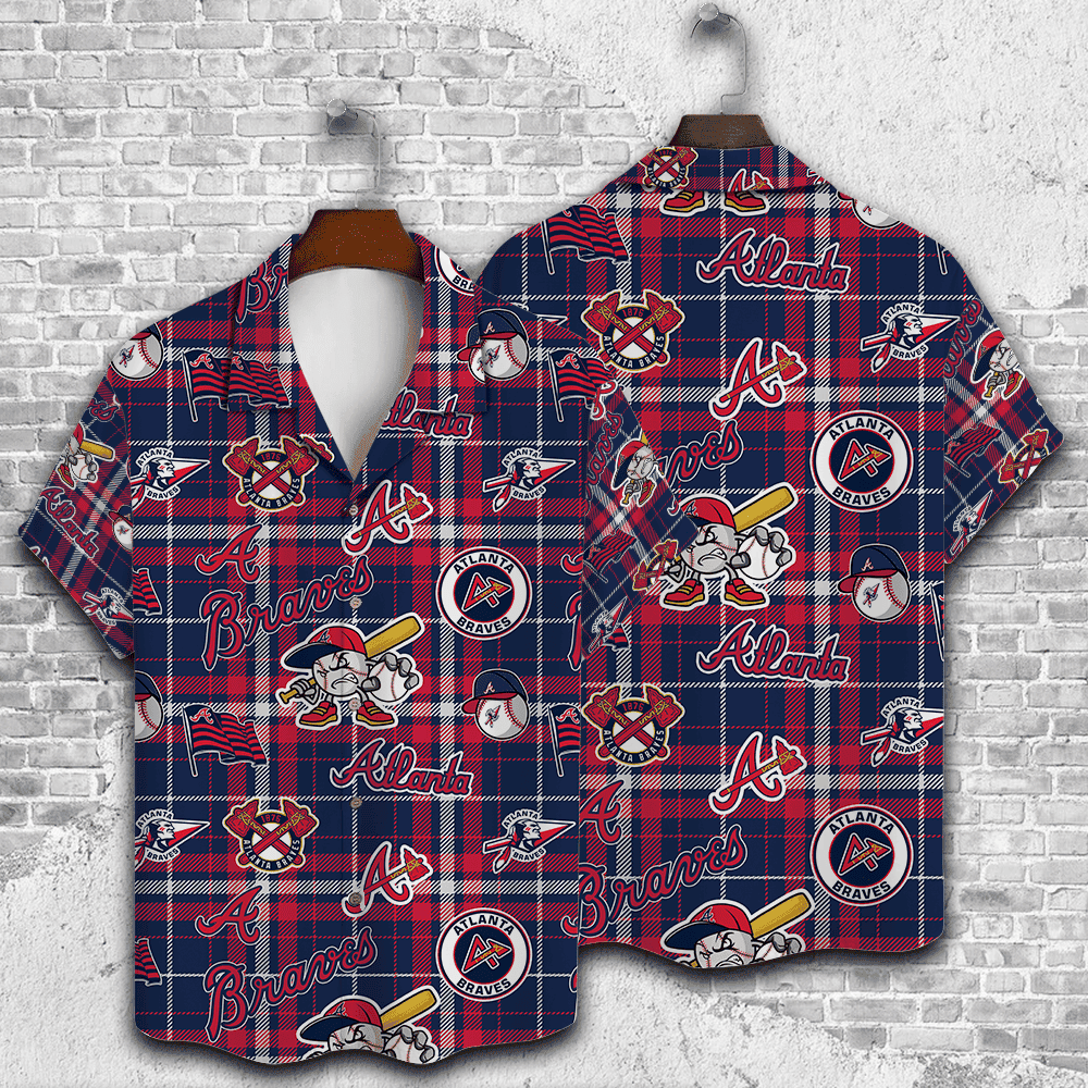 Atlanta Braves Plaid Baseball Pattern Vintage Hawaiian Shirt