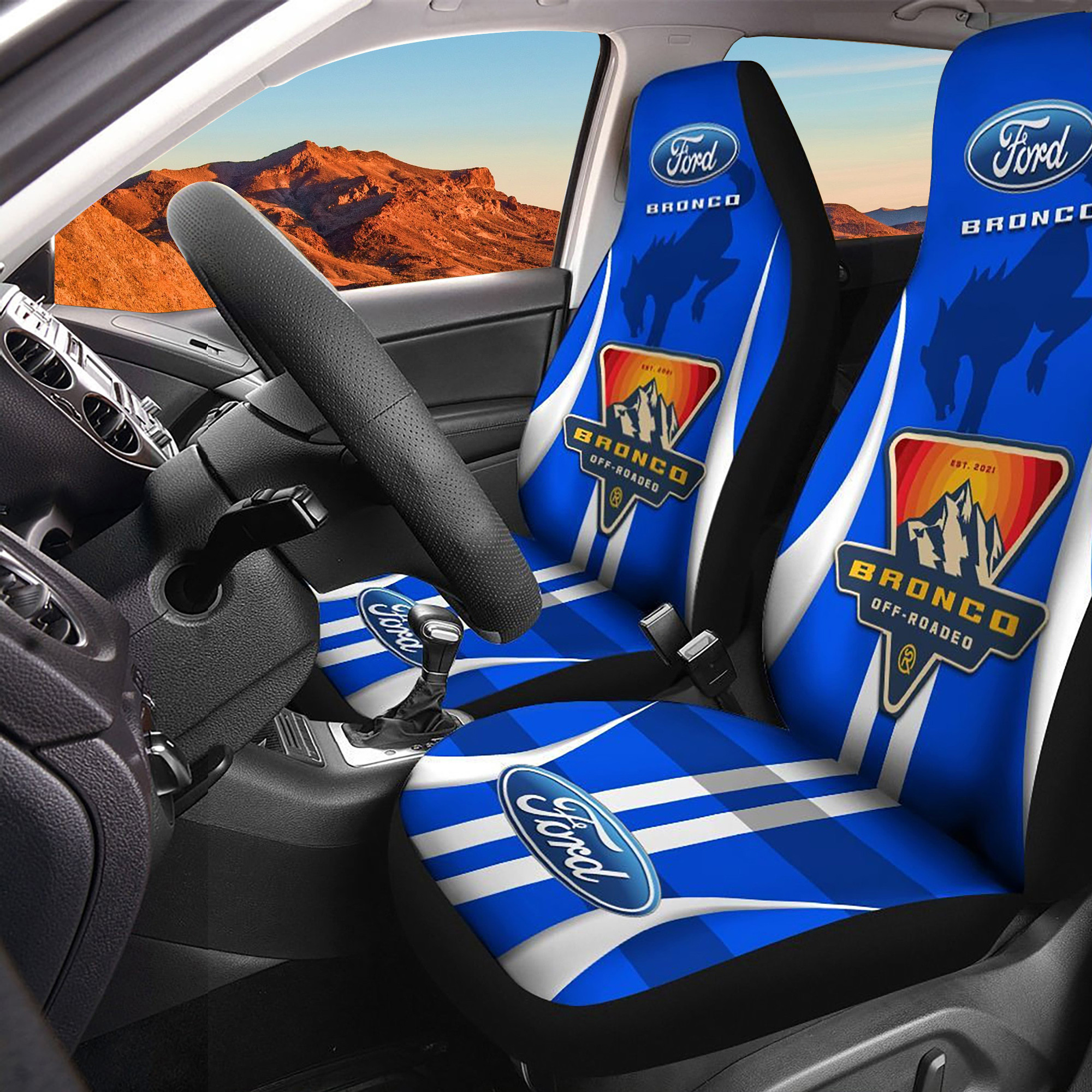 Ford Bronco Logo Car Seat Cover Set (Blue) CSC5778