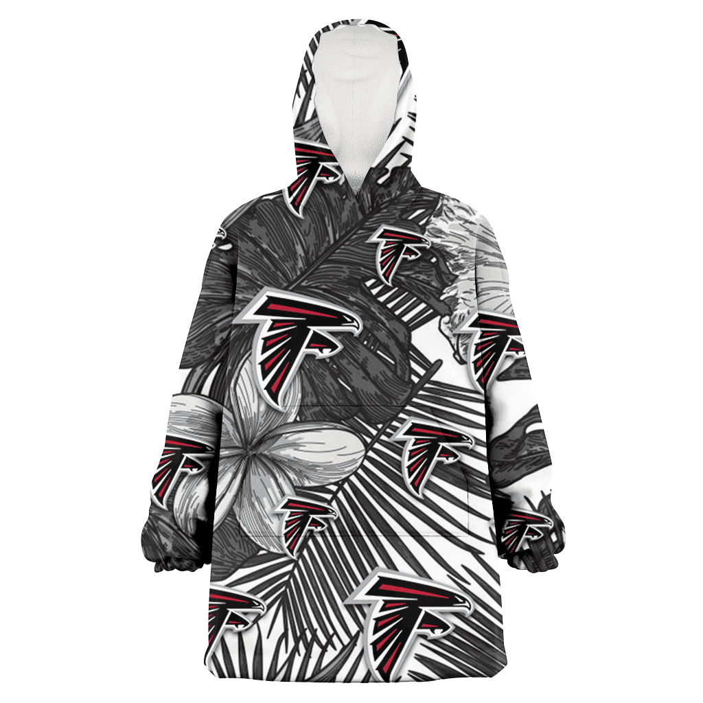 Atlanta Falcons Grey Sketch Hibiscus Palm Leaf White Background 3D Printed Hoodie Blanket Snug Hoodie