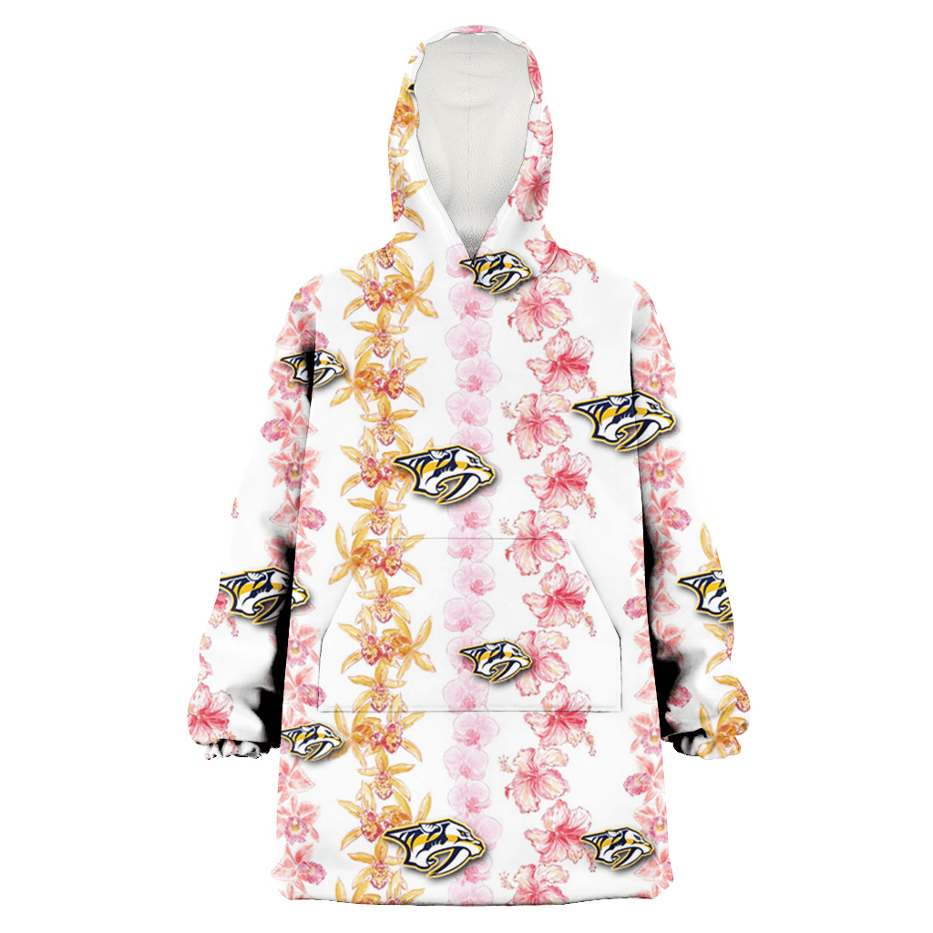 Nashville Predators Pink Hibiscus Yellow Pink Orchid White Background 3D Printed Hoodie Blanket Snug Hoodie