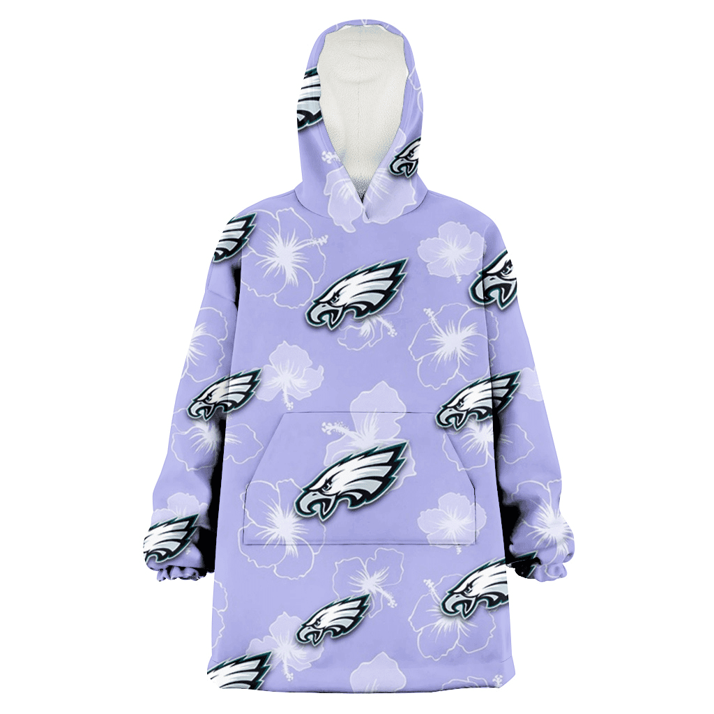 Philadelphia Eagles Sketch White Hibiscus Violet Background 3D Printed Hoodie Blanket Snug Hoodie