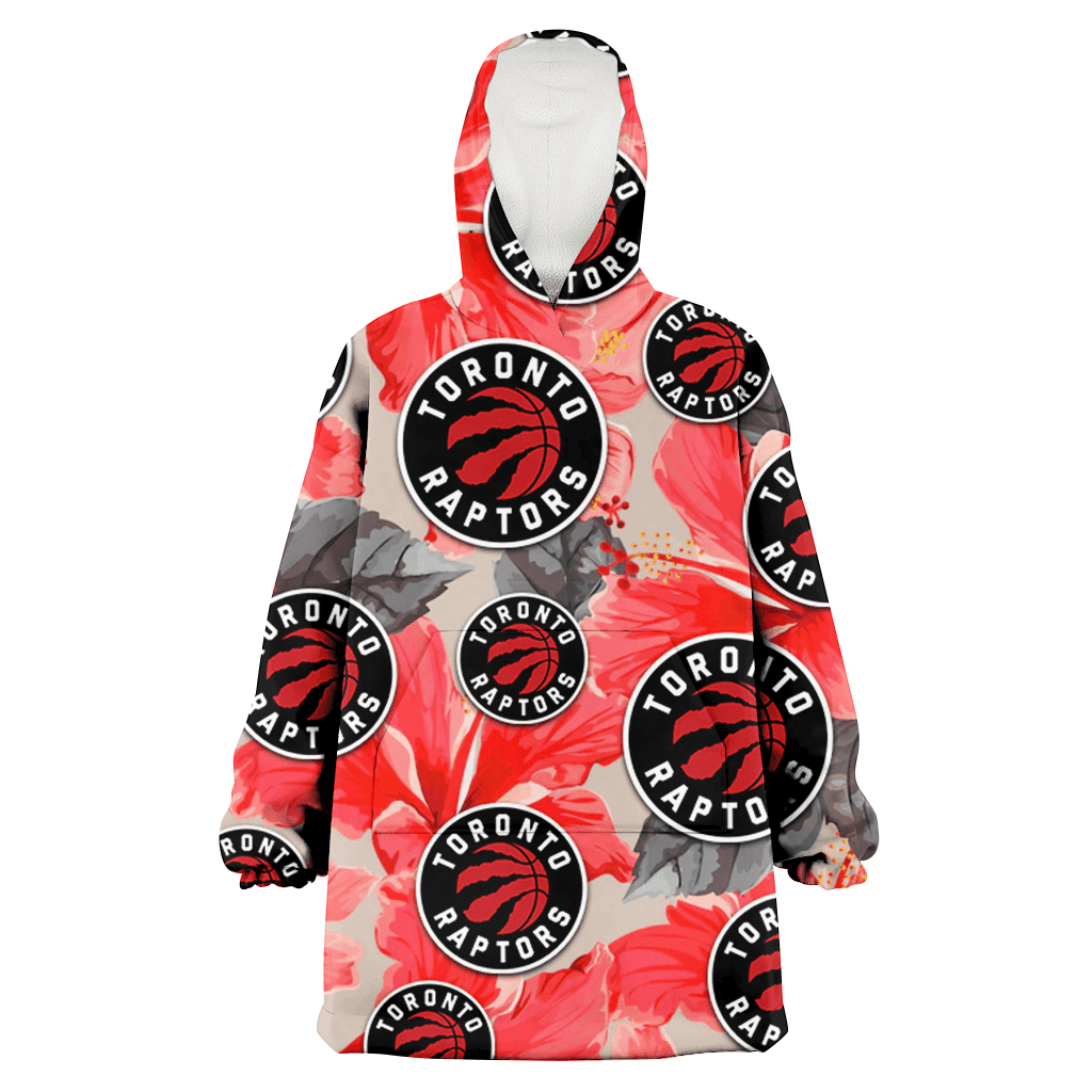 Toronto Raptors Red Hibiscus Gray Leaf Beige Background 3D Printed Hoodie Blanket Snug Hoodie