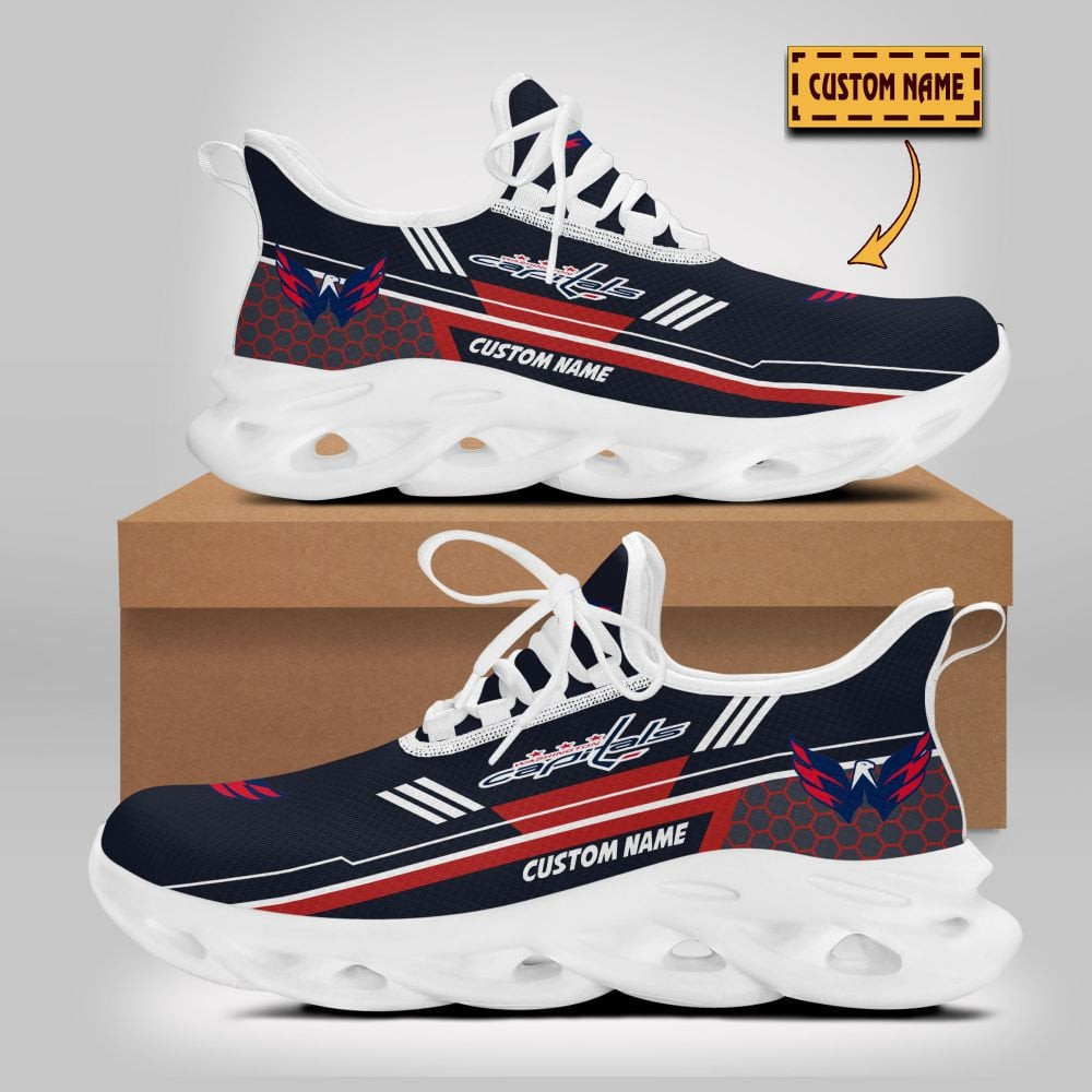 Custom Name Washington Capitals NHL Hexagon Pattern And Logo Design 3D Max Soul Sneaker Shoes Ver 04