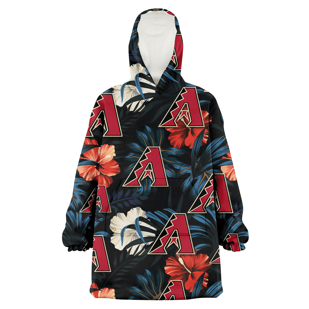 Arizona Diamondbacks Red And White Hibiscus Dark Leaf Black Background 3D Printed Hoodie Blanket Snug Hoodie