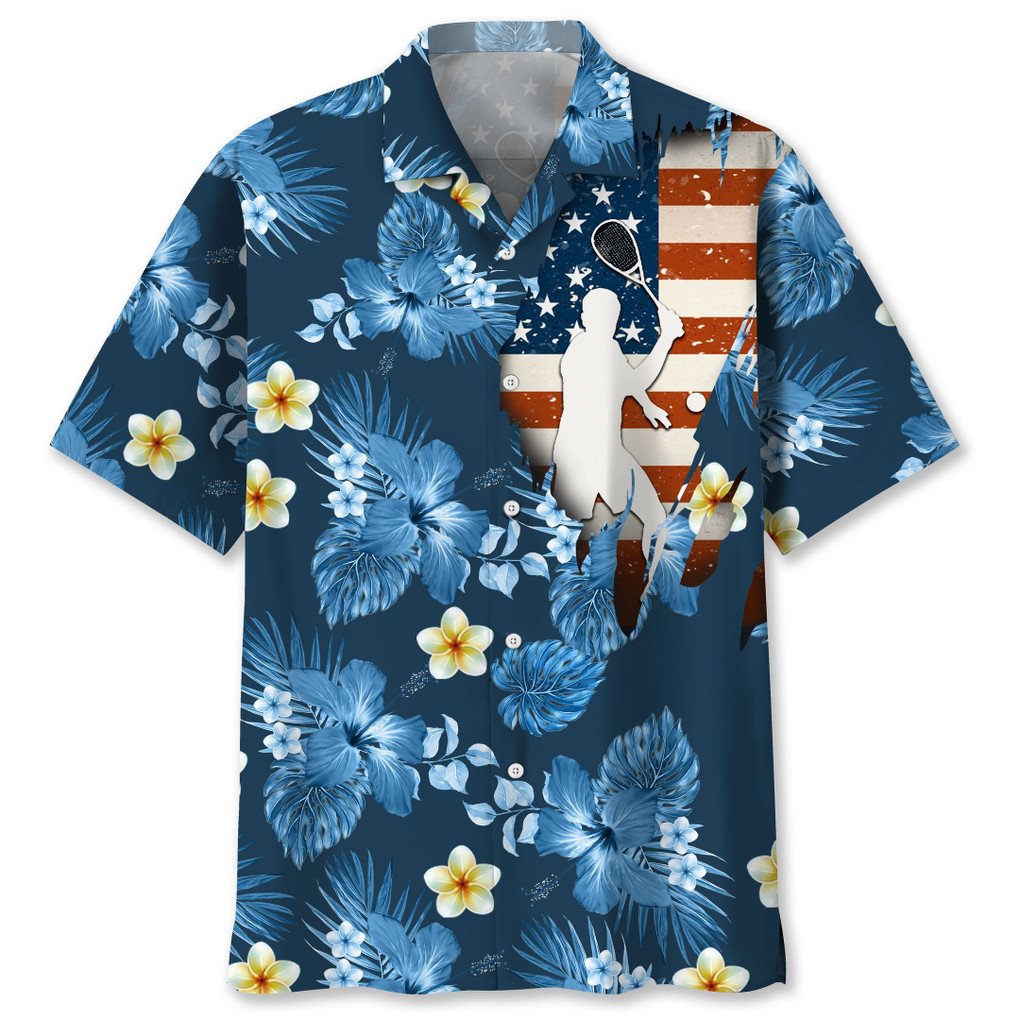 Tennis Usa Blue Tropical Hawaiian Shirt, Aloha Shirt, Casual Shirts, Shirt For Men, Short Sleeves Shirt, Beach Shirt