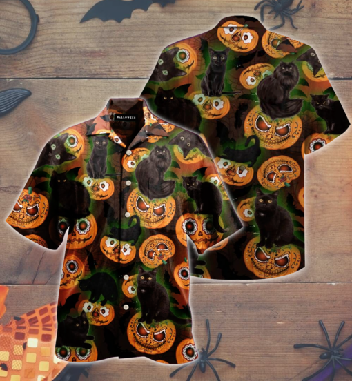 Black Cat Halloween 3D Hawaiian Shirt, Gift For Halloween Day, Halloween Shirt Barashirt Fashion