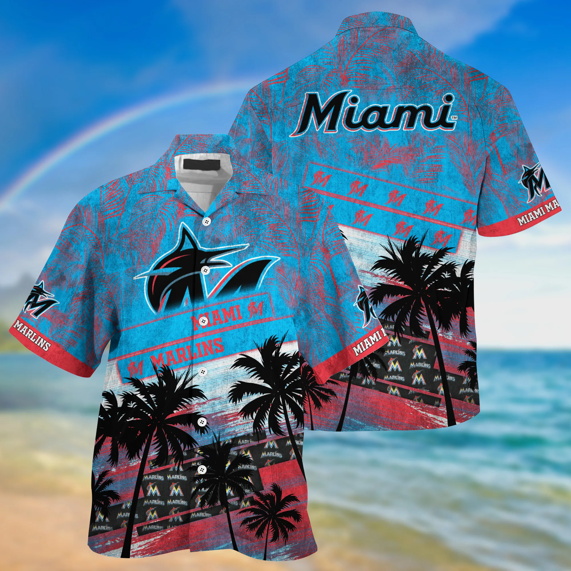 Miami Marlins Mlb Palm Tree Pattern Hawaii Shirt For Sports Fans Unisex Sport Hawaii Shirt