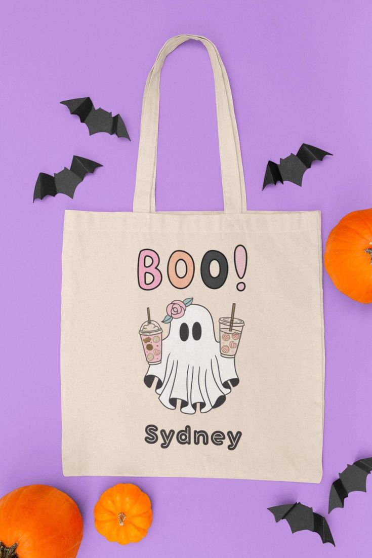 Trick or Treat tote, Customizable Canvas Tote, Trick or Treat, Candy Bag, Halloween, Best Tote Bags Ideas, Cute Tote Bags Ideas, Tote Bag Design Ideas, Girls Tote Bag, Best Canvas Tote Bags Ideas