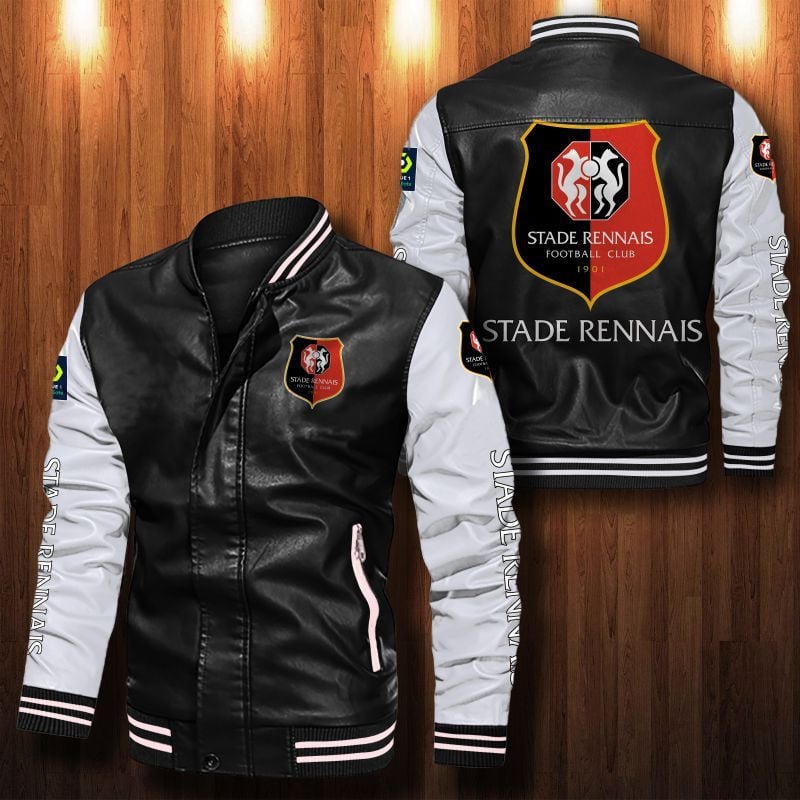 Stade Rennais F.C Leather Varsity Jacket Bomber Coat