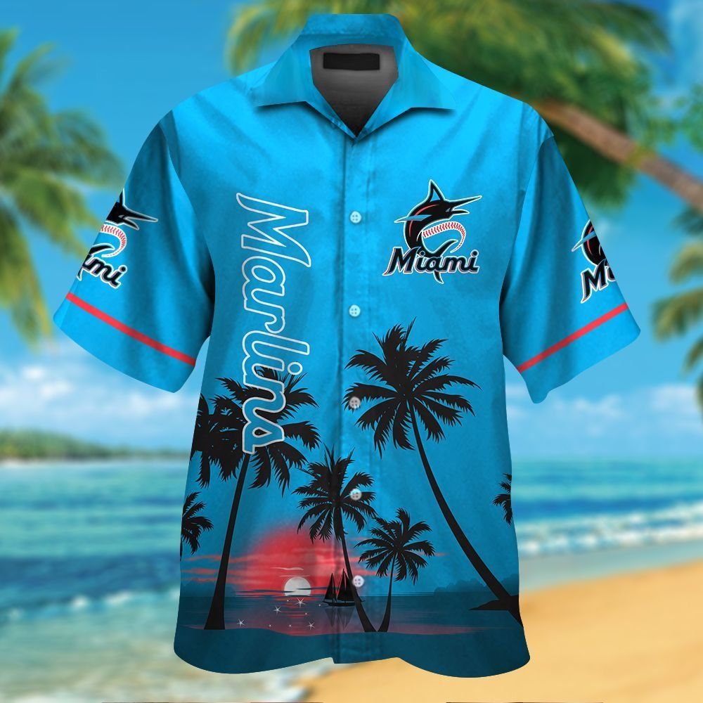 Miami Marlins Short Sleeve Button Up Tropical Hawaiian Shirt Ver09