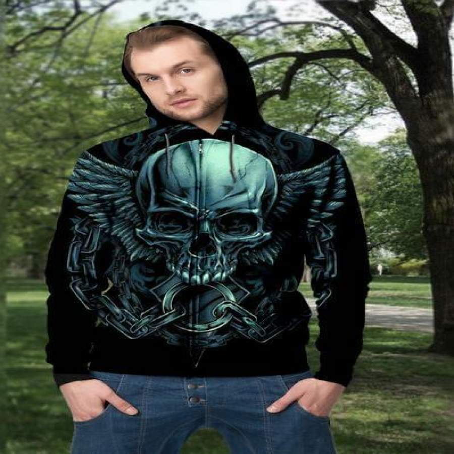 3D Green Skull Angel Wings Unisex Zi &hellip;