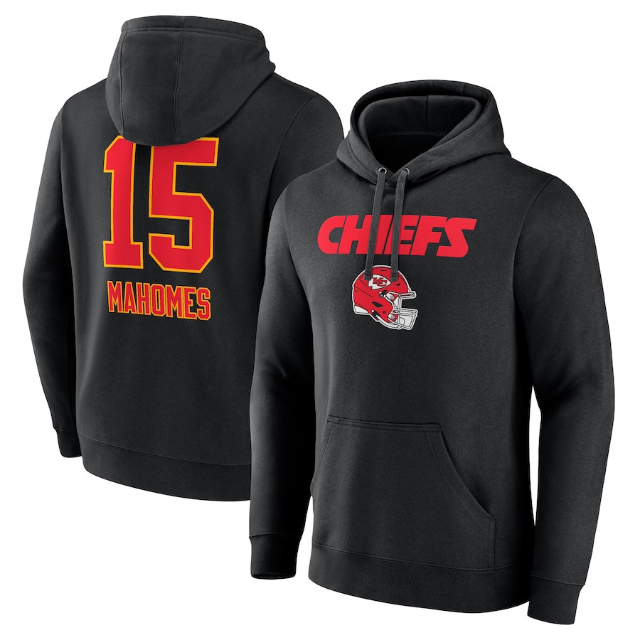 Patrick Mahomes Kansas City Chiefs NFL Team Wordmark Player Name & Number Black Print 2D Hoodie