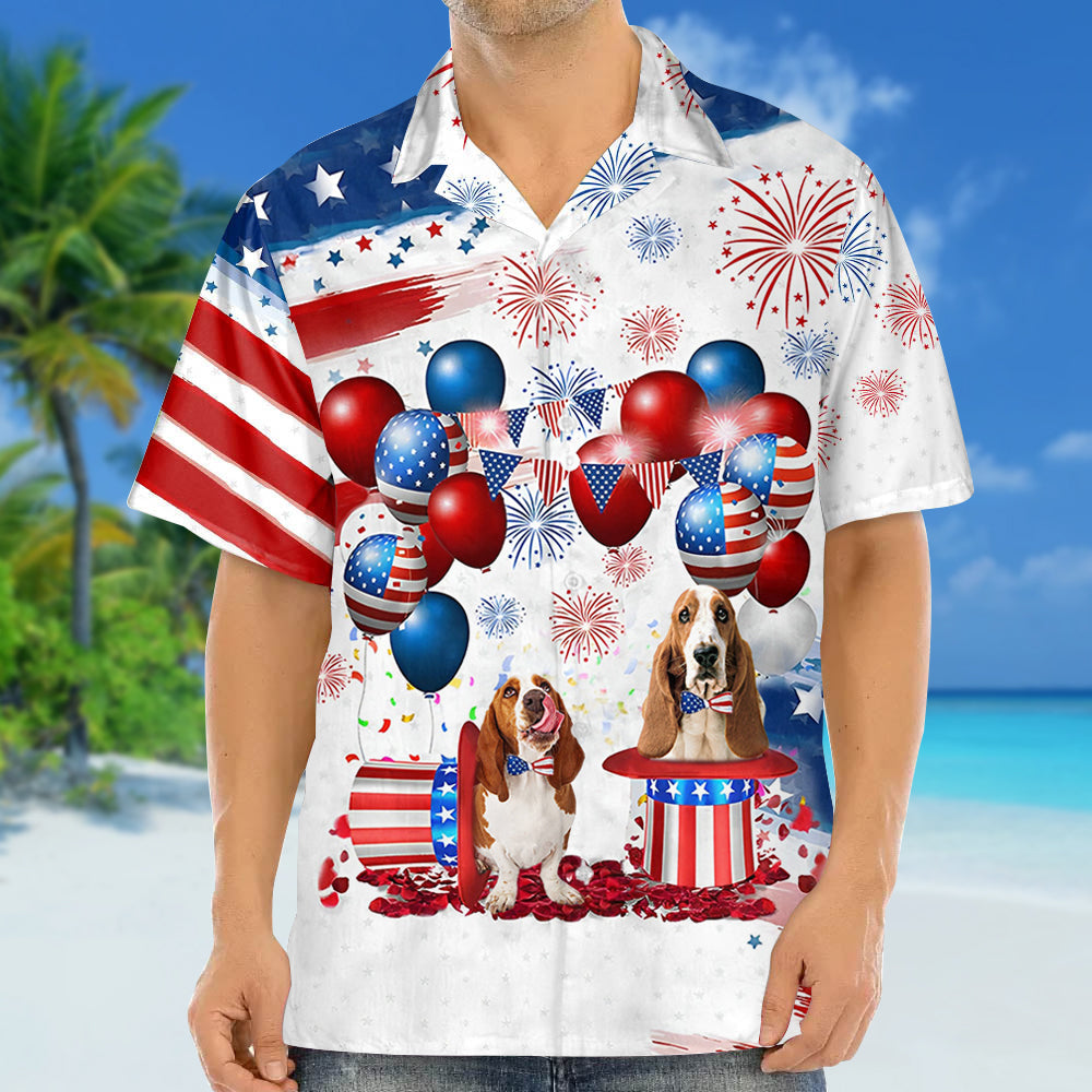 Basset Hound Independence Day Hawaiian Shirt, Dog Hawaii Beach Shirt Short Sleeve For 4Th Of July