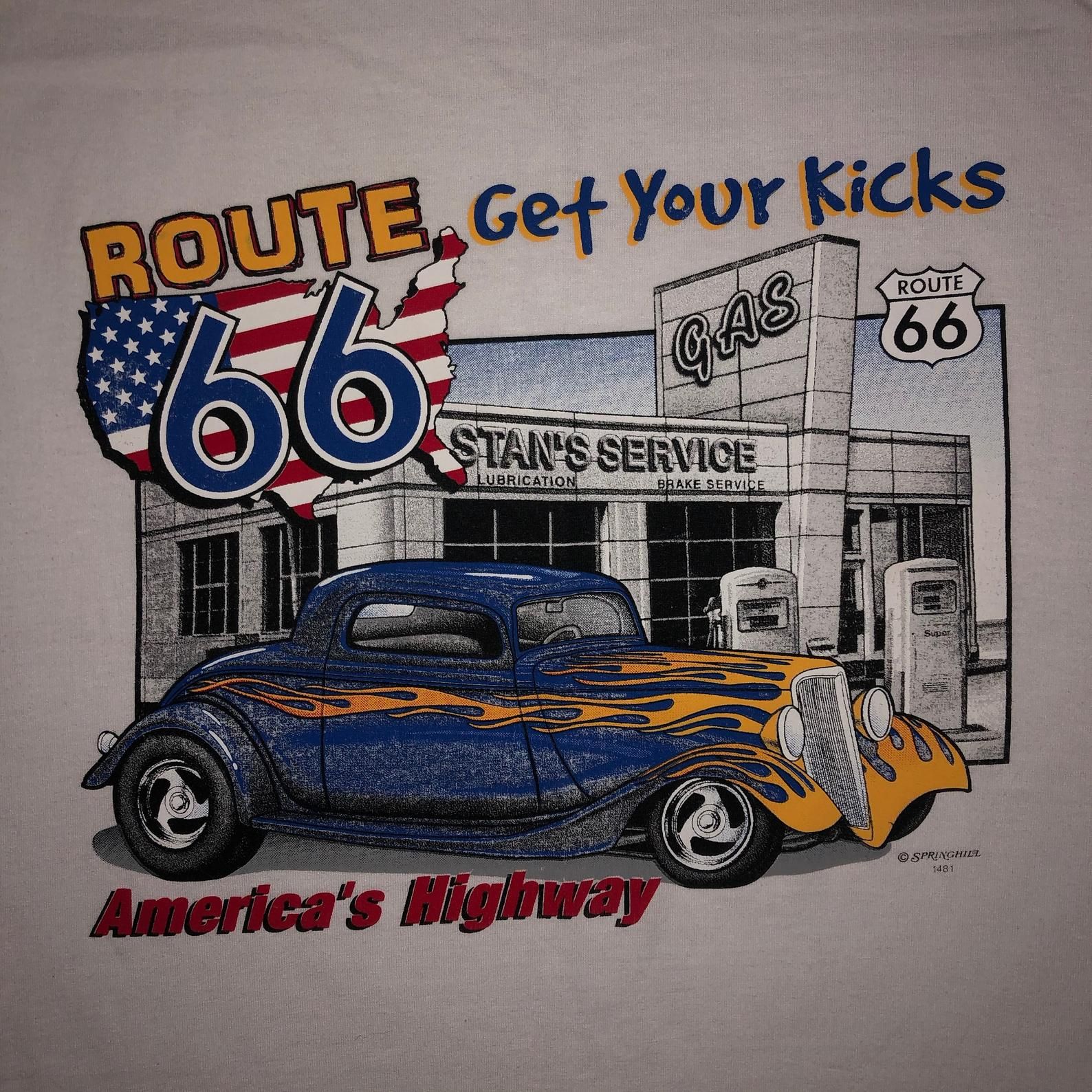 Vintage 90S Route 66 Hot Rod Tourist T Shirt 1990S Fruit Of The Loom