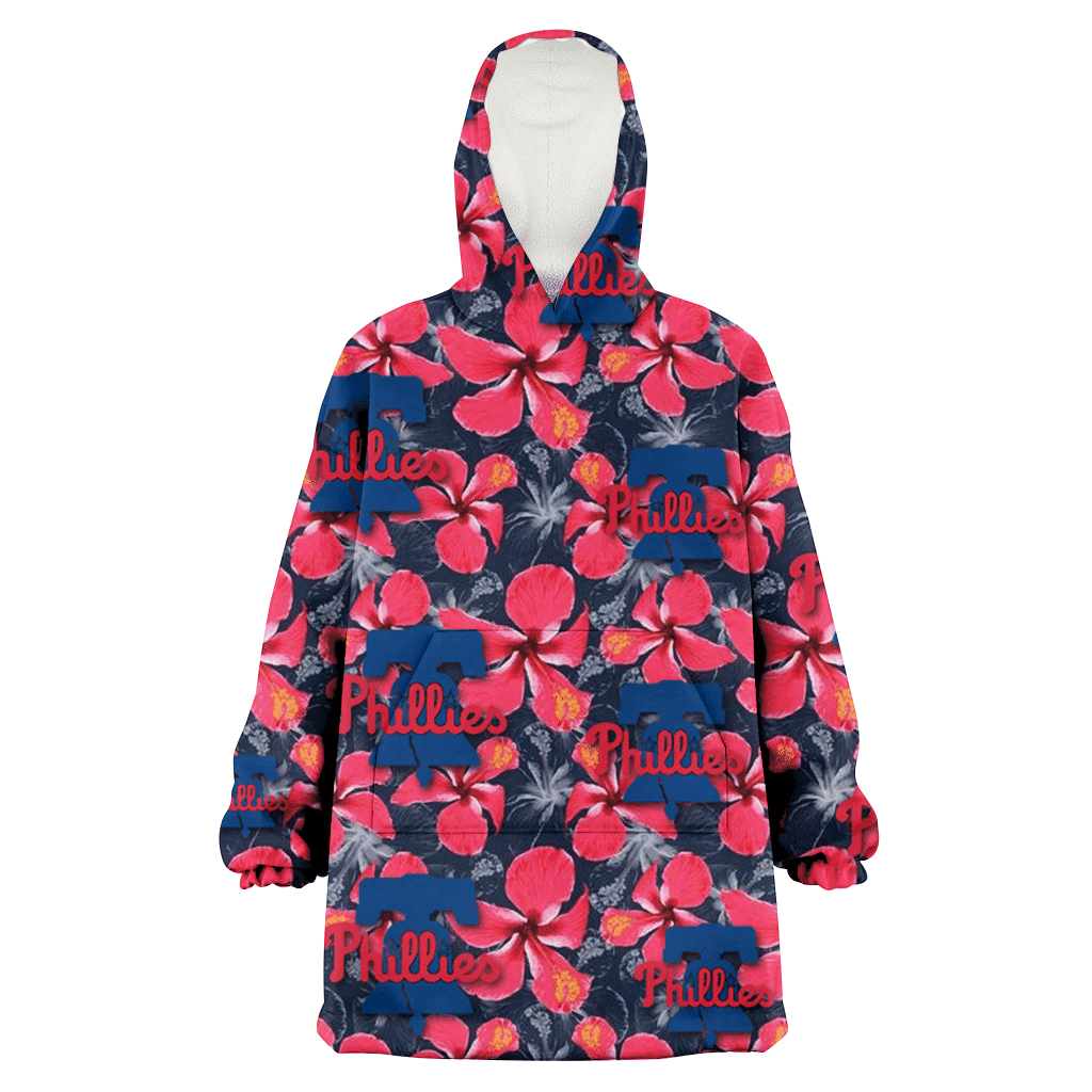 Philadelphia Phillies Red Hibiscus Dark Gray Background 3D Printed Hoodie Blanket Snug Hoodie