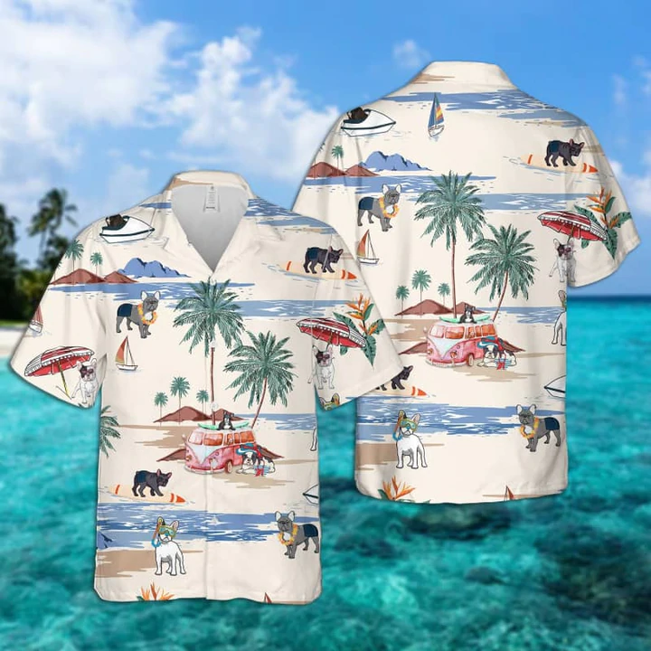 French Bulldog Summer Beach Hawaiian Shirt, Hawaiian Shirts For Men Short Sleeve Aloha Beach Shirt