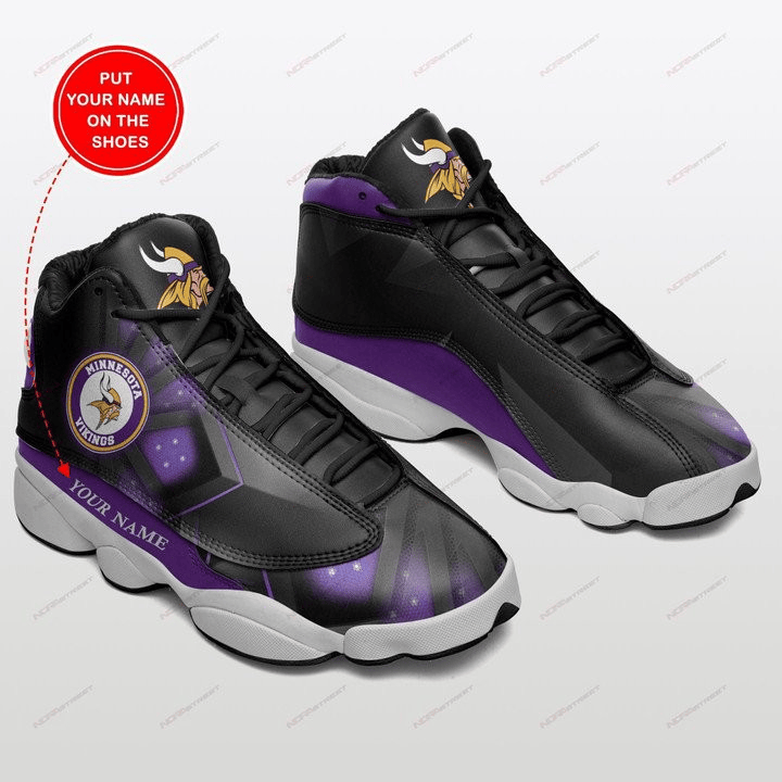 Minnesota Vikings Custom Name Purple Black Air Jordan 13 Shoes JD13 V775