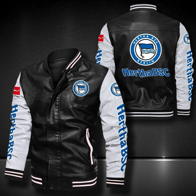 Hertha BSC Leather Varsity Jacket Bomber Coat