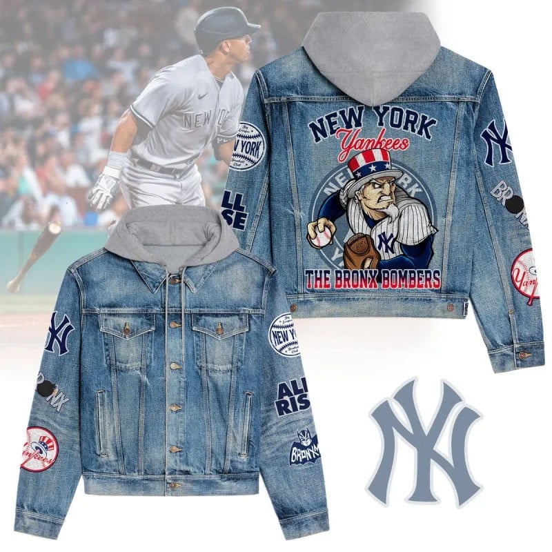 New York Yankees MLB Team Logo Mascots 3D Hooded Denim Jacket