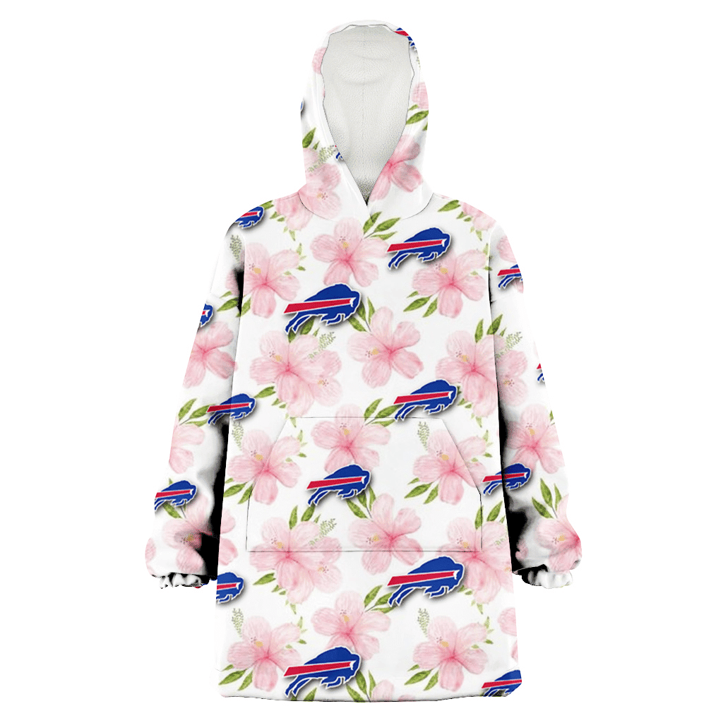 Buffalo Bills Light Pink Hibiscus White Background 3D Printed Hoodie Blanket Snug Hoodie