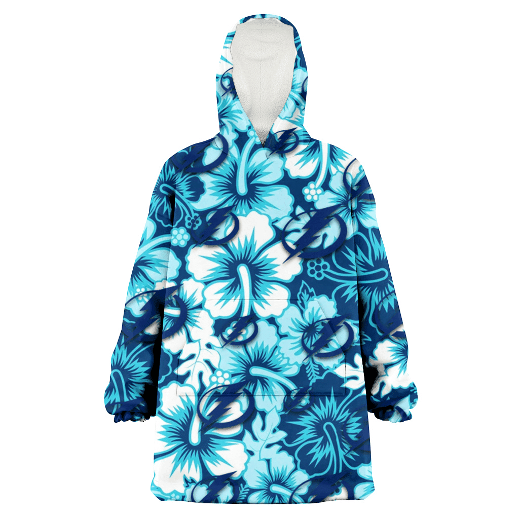 Tampa Bay Lightning White Blue Hibiscus Blue Background 3D Printed Hoodie Blanket Snug Hoodie