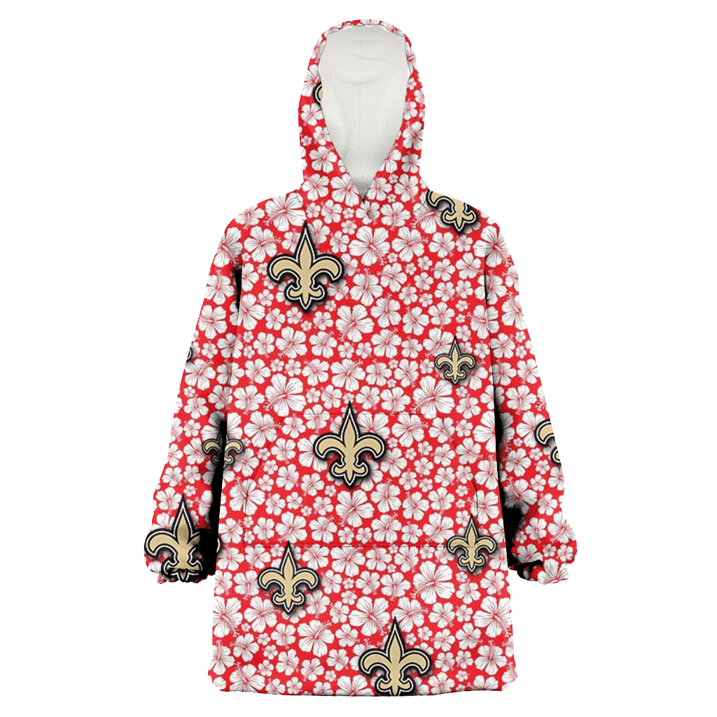 New Orleans Saints Tiny White Hibiscus Pattern Red Background 3D Printed Hoodie Blanket Snug Hoodie