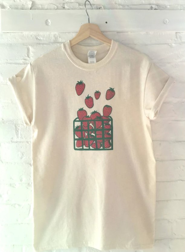 Strawberry Screen Print Foodie Tee Shirt Outfit