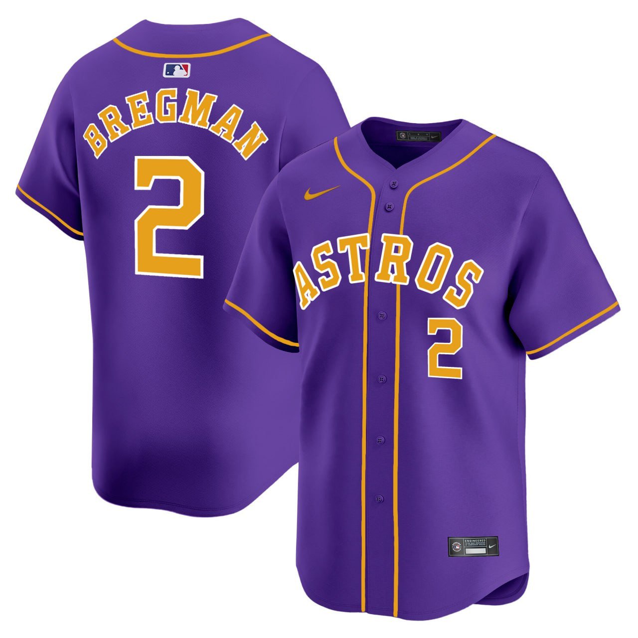 Alex Bregman Houston Astros Purple Gold Jersey – All Stitched