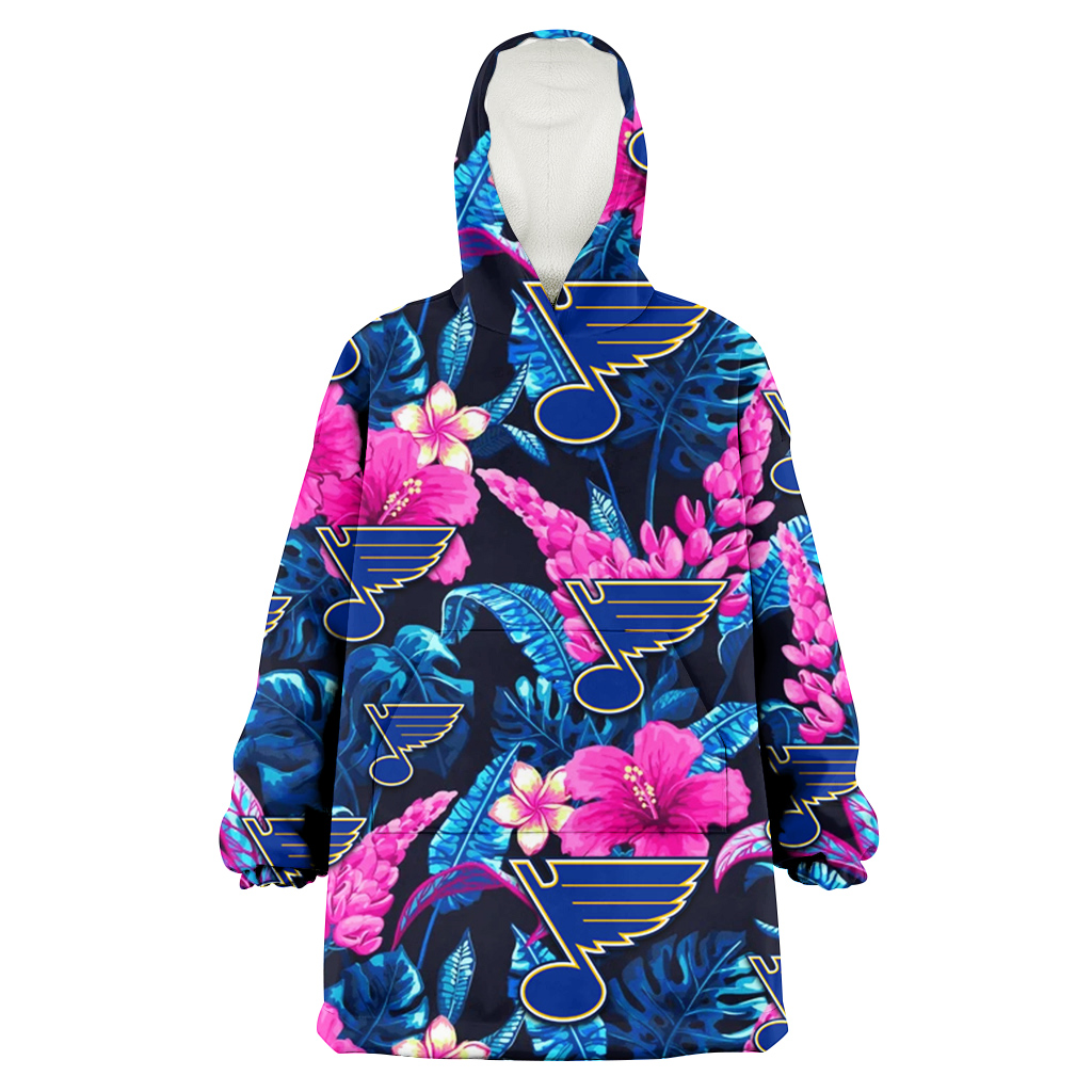 St. Louis Blues Violet Red Hibiscus Blue Leaf Black Background 3D Printed Hoodie Blanket Snug Hoodie