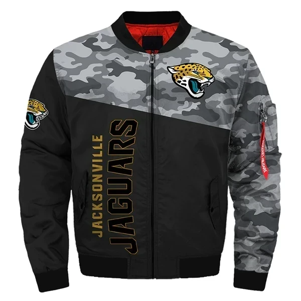 Jacksonville Jaguars Camo Pattern Bomber Jacket Black And Gray