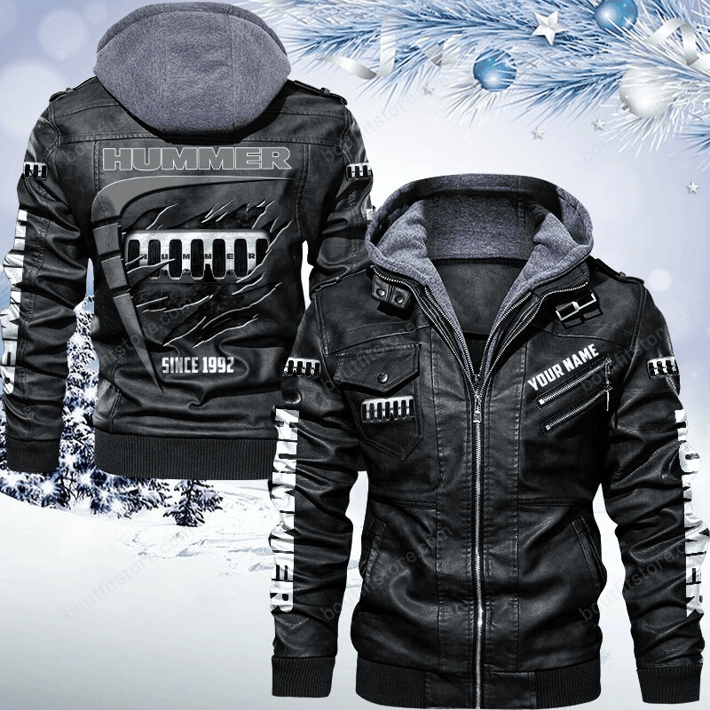 Hummer Zip Leather Jacket With Hood