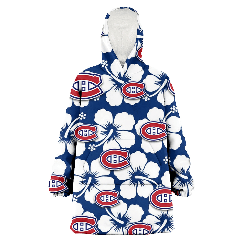 Montreal Canadiens Modern White Hibiscus Navy Background 3D Printed Hoodie Blanket Snug Hoodie