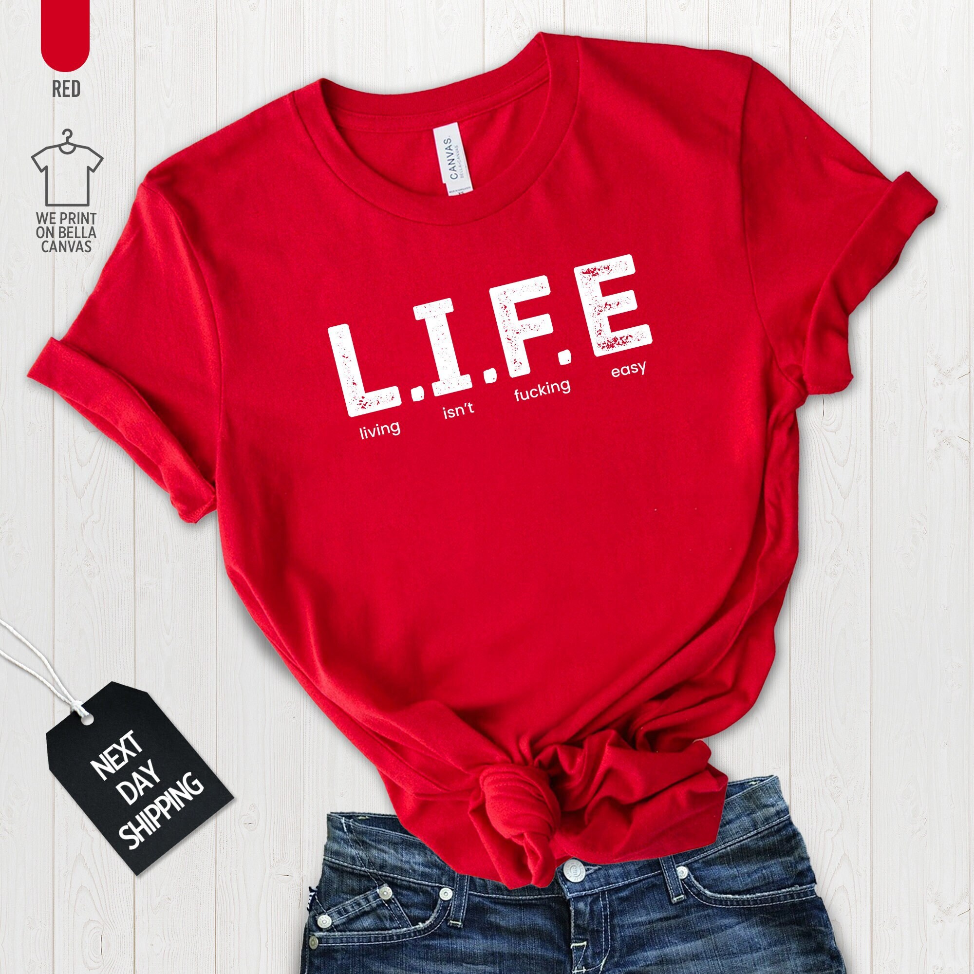 Living isn't fucking easy, LIFE unisex tee, t shirt Gift Shirts quote text letter word, LIFE Shirt, i515