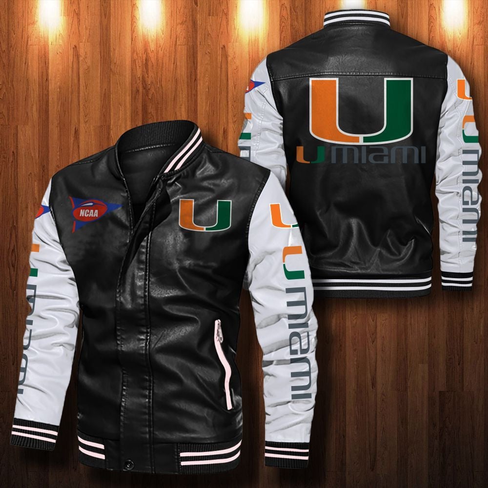 Miami Hurricanes Leather Varsity Jacket Bomber Coat