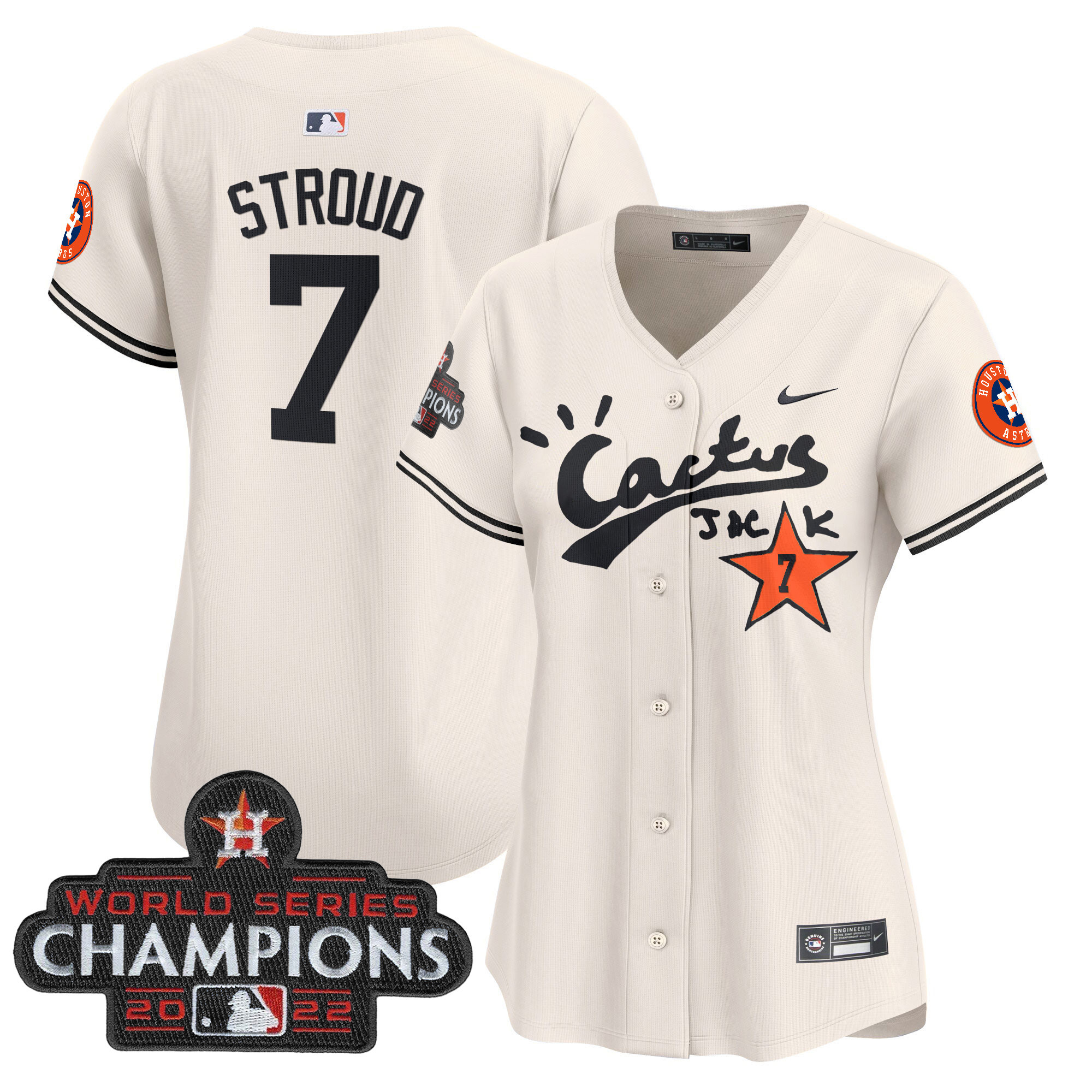 Women’S Houston Astros Cactus Jack Champions Patch Vapor Premier Limited Jersey – All Stitched