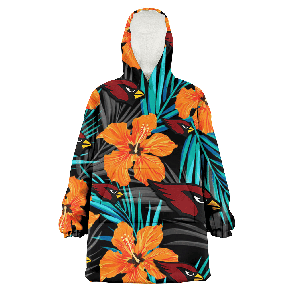 Arizona Cardinals Orange Hibiscus Blue Gray Leaf Black Background 3D Printed Hoodie Blanket Snug Hoodie