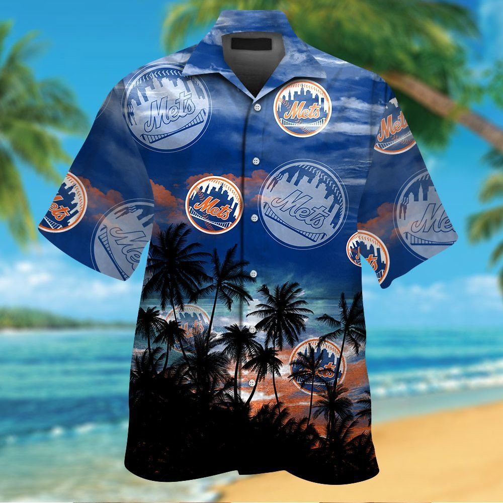 New York Mets Short Sleeve Button Up Tropical Hawaiian Shirt Ver03