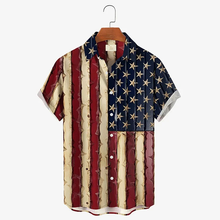 Men’S Vintage Textured American Flag Plus Size Hawaiian Shirt For Men And Women