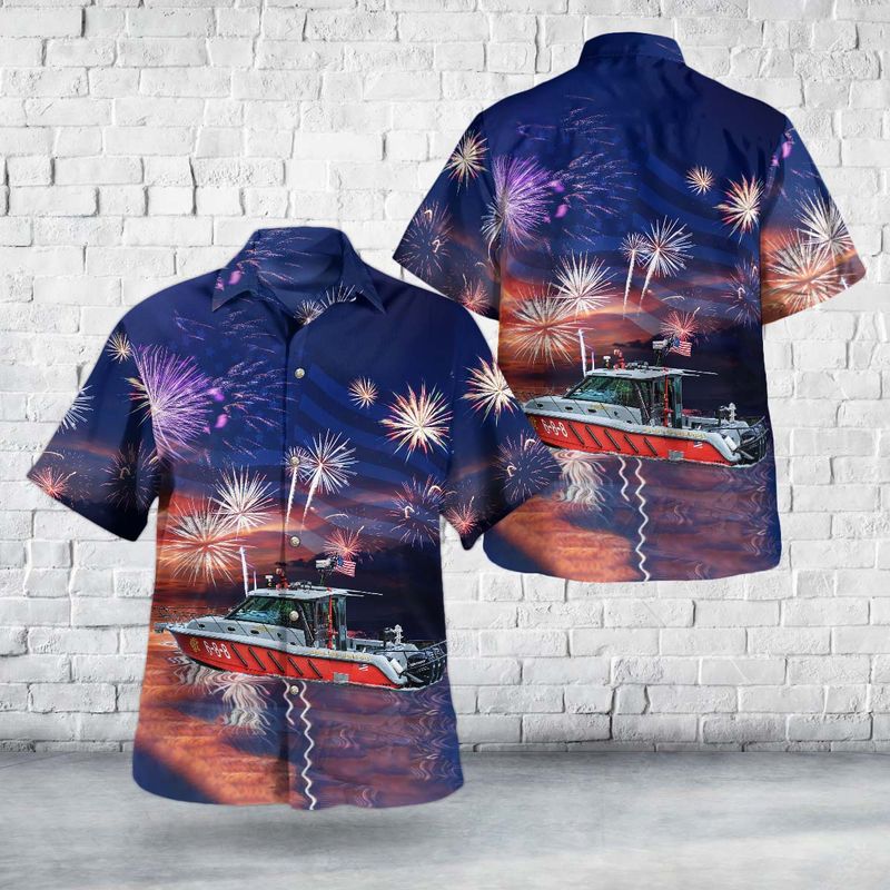 Chicago Fire Department Cfd Illinois Eugene Blackmon Fireboat, 4Th Of July Hawaiian Shirt