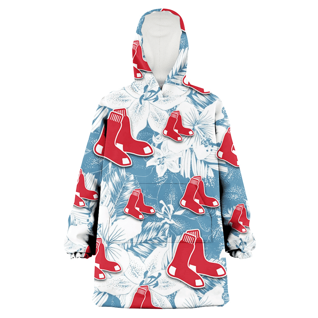 Boston Red Sox White Hibiscus Orchid Light Blue Background 3D Printed Hoodie Blanket Snug Hoodie