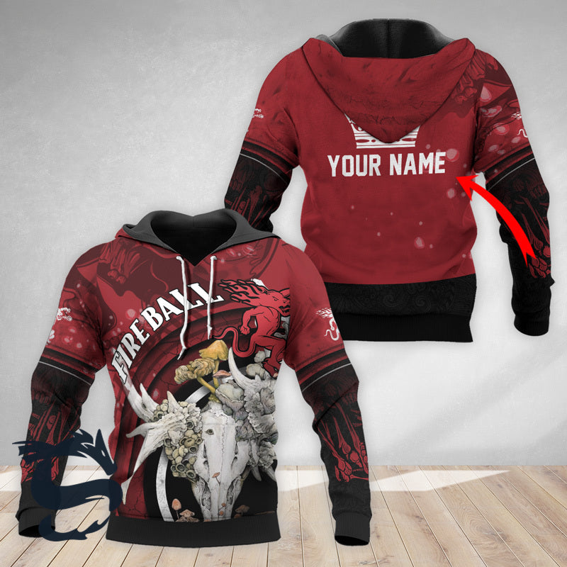 Personalized Fireball Deer Skull With Mushrooms Hoodie & Zip Hoodie