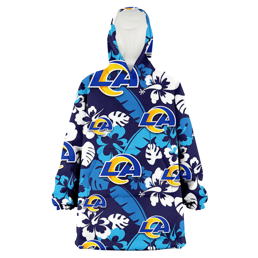 Los Angeles Rams Light Blue Hibiscus Banana Leaf Navy Background 3D Printed Hoodie Blanket Snug Hoodie